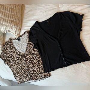 Rue 21 Womens Black and Leopard Print Button-Up Tops Size Medium